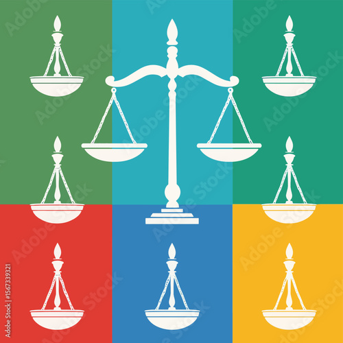 justice scales icon, vector style simple color