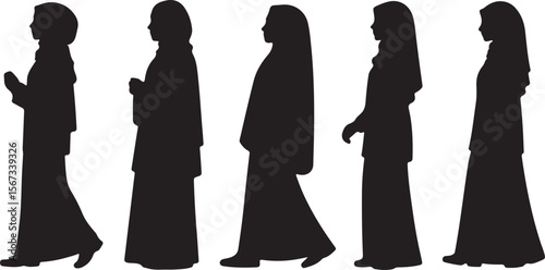 Silhouettes of Muslim Women in Abayas A Collection of Walking Poses