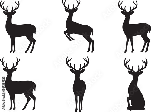 Six Elegant Deer Silhouettes  Vector Illustrations for Design Projects