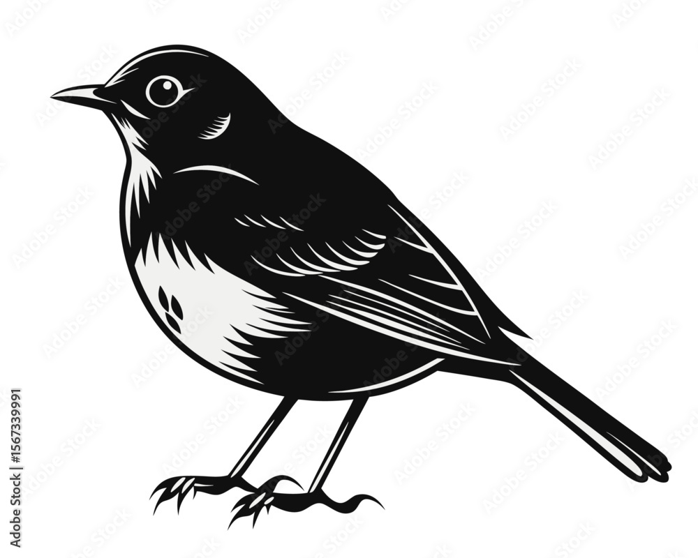 Obraz premium Charming silhouette of a robin bird in flight featuring a clean black outline perfect for graphic design projects and nature themed artwork
