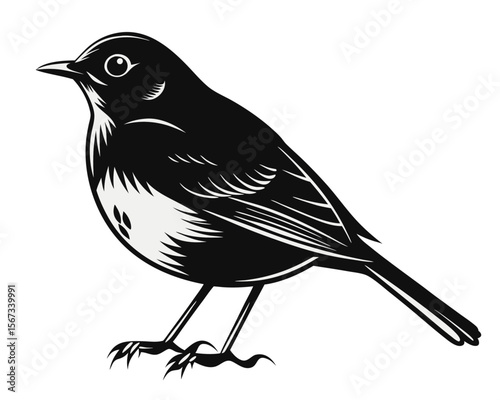 Charming silhouette of a robin bird in flight featuring a clean black outline perfect for graphic design projects and nature themed artwork