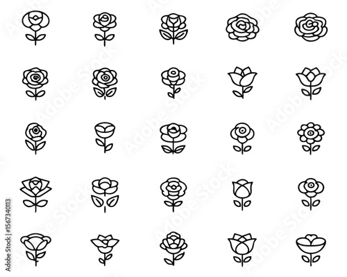 Elegant collection of floral elements featuring delicate single line drawings of roses perfect for artistic and decorative applications presented as a cohesive graphic set