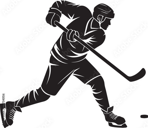 Powerful Hockey Player Silhouette Action Shot Illustration