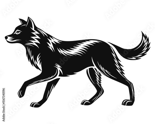 Dynamic black canine in motion a sleek silhouette capturing the essence of a dog s energetic stride perfect for athletic or pet themed designs