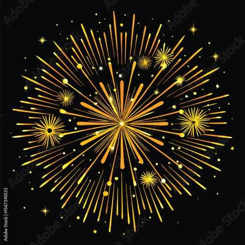Golden Fireworks Explosion on Black Background
