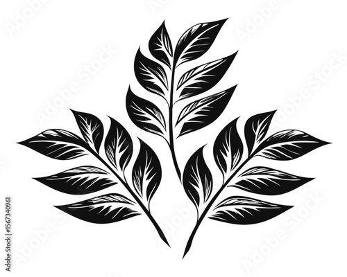 A curated assortment of elegant botanical silhouettes featuring diverse beautifully rendered plant foliage presented in a striking monochromatic palette with subtle color accents