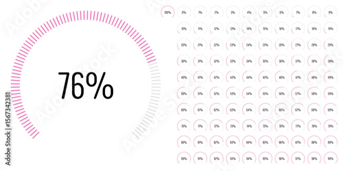 Set of circular sector arc percentage diagrams meters progress bar from 0 to 100 ready-to-use for web design, user interface UI or infographic - indicator with pink