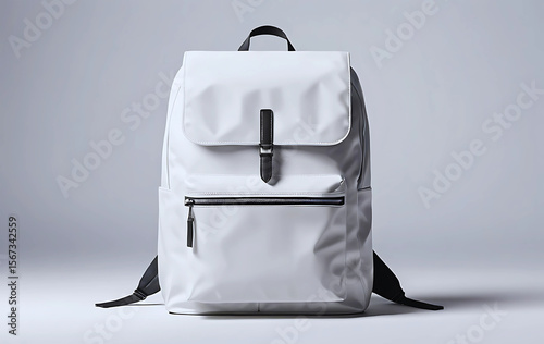 a blank white mock up backpack floating in the air , product mockup
