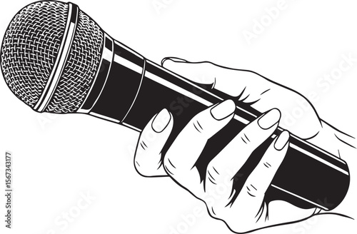Microphone in hand isolated on white background