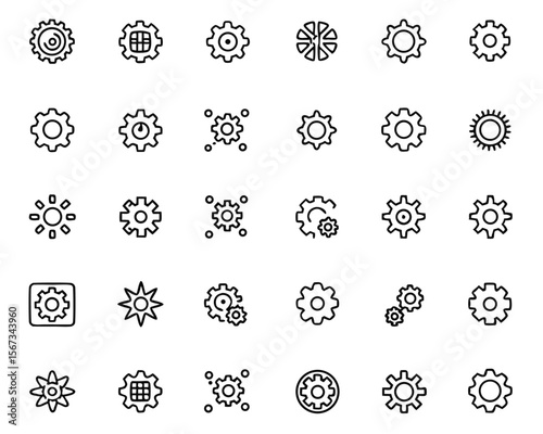 Comprehensive collection of interface symbols for system adjustments preferences and operational controls presented in a professional graphic format with distinct color elements