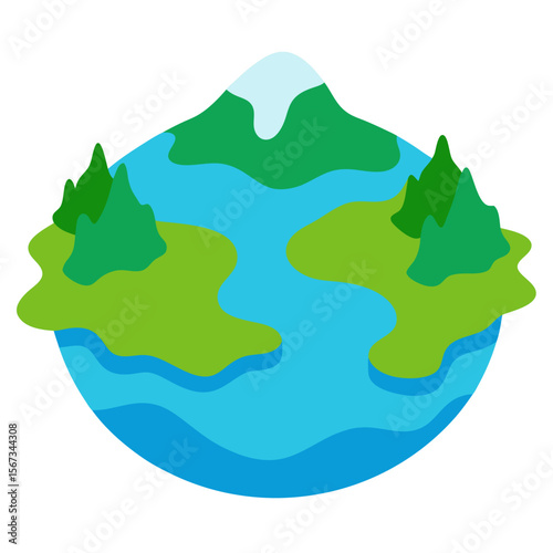 Large areas of water partly surrounded by land landscape vector on white background.