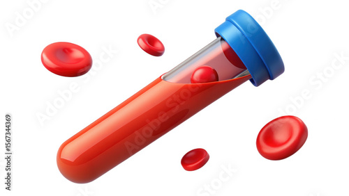 Stylized illustration of blood sample in a test tube with floating red blood cells