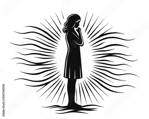 A thoughtfully rendered profile of a woman in deep contemplation presented as a striking black and white graphic on a clean backdrop conveying introspection and quiet reflection