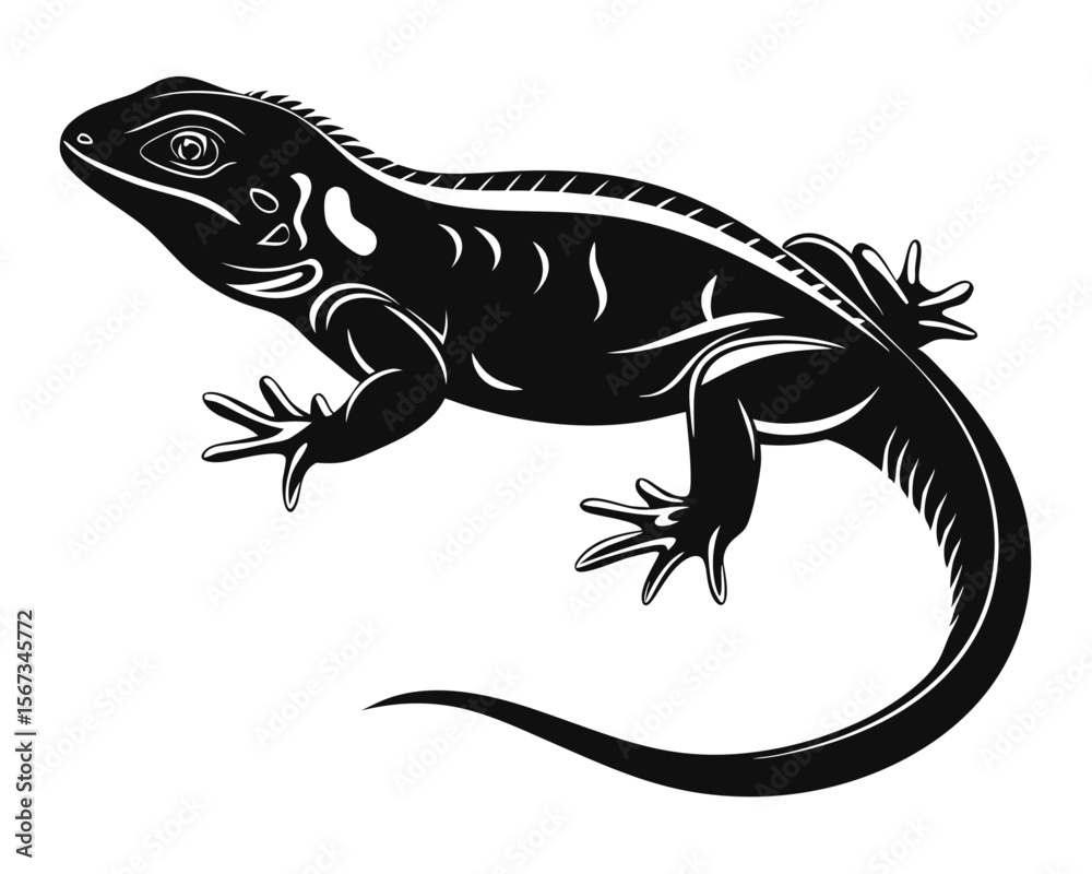 Naklejka premium Striking graphic representation of a reptile in profile showcasing a sleek dark outline with vibrant color accents perfect for diverse design applications