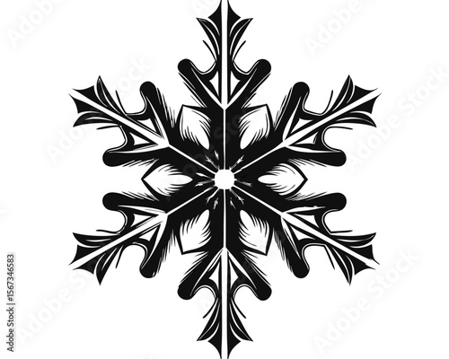 Elegant single snowflake emblem a crisp winter motif presented in a clean isolated graphic on a pure white backdrop perfect for seasonal celebrations and frosty themes