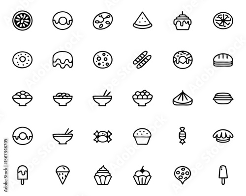 Collection of thin line art icons representing various spanish culinary delights perfect for food blogs menus and restaurant branding