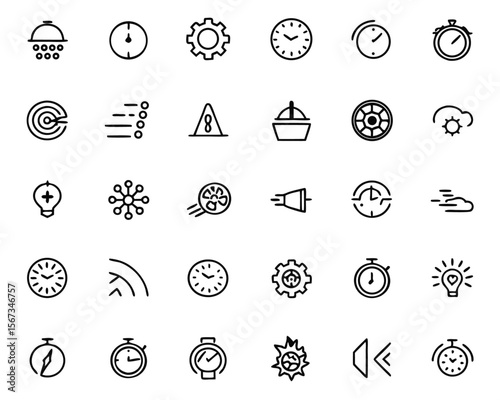 Comprehensive outline collection featuring symbols for rapid movement gradual progression and dynamic motion presented in a clean modern aesthetic with distinct color elements
