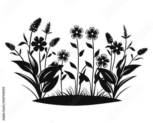Elegant black and yellow floral silhouettes capturing the essence of a vibrant summer garden bloom arrangement