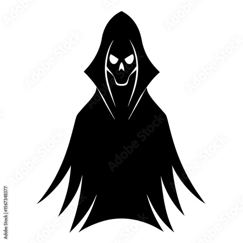A grim reaper looms ominously, isolated on white background