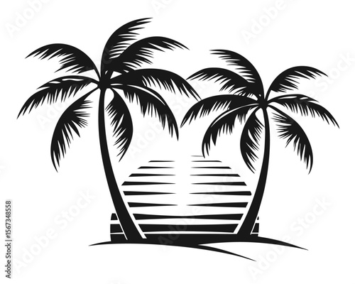 Collection of striking black and white tropical palm tree silhouettes perfect for creating a serene beach or exotic island atmosphere in your designs