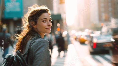 Cinematic Portrait of a Stylish Young French Businesswoman on a New York Street