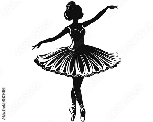 Elegant black silhouette of a young ballet dancer gracefully poised in a classic pose isolated on a clean background perfect for artistic projects and creative endeavors