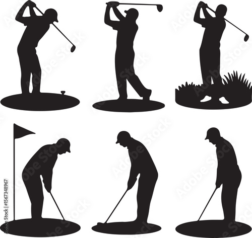 Golf Swing Silhouettes A Collection of Six Action Poses