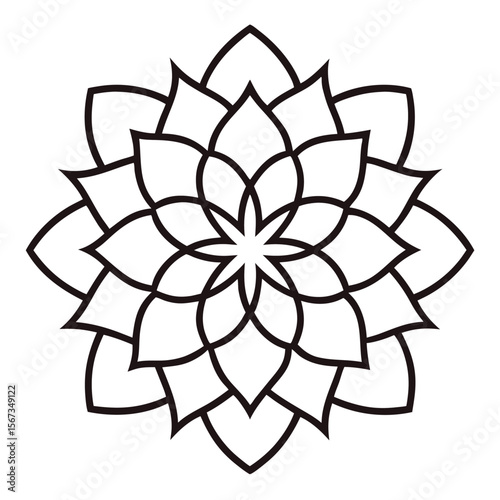 Bold Outline Mandala with Rounded Petals for Tattoo or Coloring