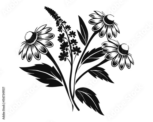 Artistic depiction of delicate chamomile blossoms and healing herbal elements showcasing natural botanical beauty with a vibrant color palette suitable for wellness and natural product branding