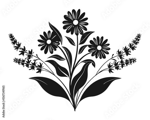 Delicate chamomile blossoms and healing herbal leaves rendered in a charming artistic style perfect for wellness and natural product branding