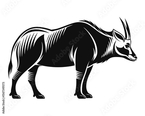 Striking black and white silhouette of a majestic wild creature rendered with bold lines and a clean aesthetic on a pure white backdrop for versatile design applications