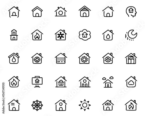 A collection of minimalist thin line art symbols and icons meticulously crafted with clean outlines for a modern and sophisticated aesthetic suitable for diverse digital applications