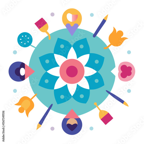 Group creativity session where participants paint unique mandalas as a form of healing.