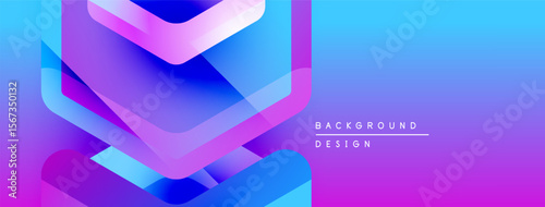 Abstract gradients form layered shapes. Blue, purple, pink hues blend smoothly. Text reads background design on right side.