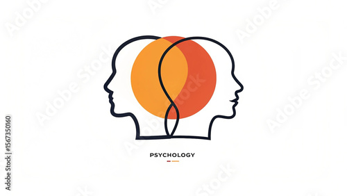 Abstract representation of two human profiles facing each other with overlapping orange circles symbolizing connection and psychology