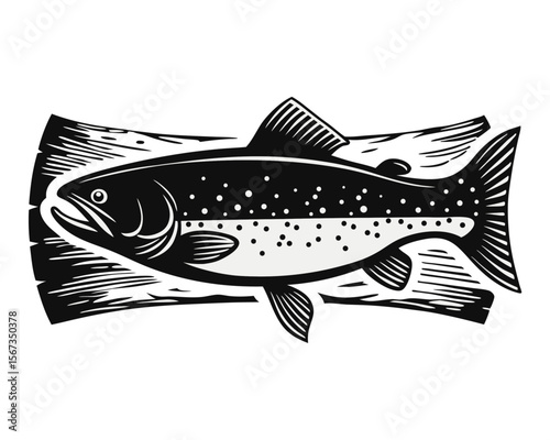 Artistic rendering of a classic trout fish showcasing a vintage aesthetic with bold outlines and a striking color palette of black yellow cyan and magenta for a unique visual appeal