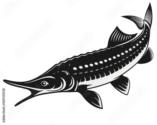 Artistic watercolor depiction of a sterlet sturgeon a graceful freshwater fish rendered with a delicate and flowing artistic style showcasing aquatic life with vibrant hues