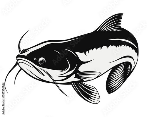 Artistic rendering of a wels catfish also known as a sheatfish depicted with a distinctive watercolor effect showcasing its aquatic nature and elegant form