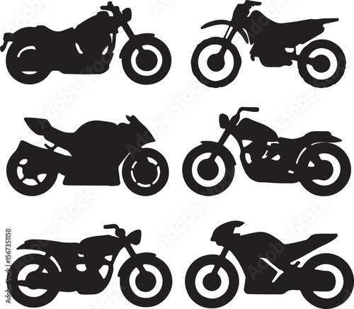 Collection of Motorcycle Silhouettes Cruiser, Dirt Bike, Sportbike, and More