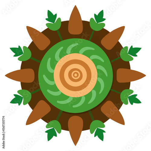 Outdoor Mandala Spiral Created from Foraged Woodland Materials on Tree Stump