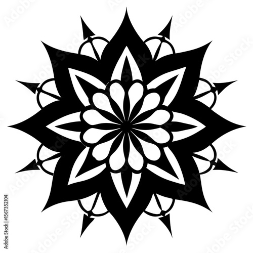 Ornamental Black-and-White Mandala with Floral Star Symmetry