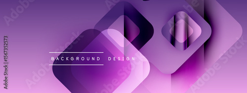 Abstract purple background. Overlapping squares create dynamic visual effect. Modern design elements suggest innovation, technology.