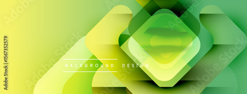 Abstract geometric shapes overlap, creating vibrant green, yellow gradients. Modern design element for backgrounds, presentations. Smooth transitions visible.