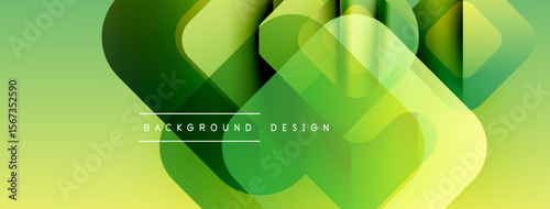 Abstract geometric shapes overlap, creating vibrant green, yellow gradient. Modern design suitable for backgrounds, banners, presentations.