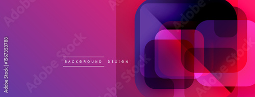 Abstract gradient background. Overlapping squares create modern visual effect. Purple, pink, red hues dominate composition. Simple text reads background design.