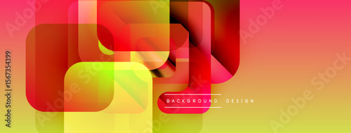 Abstract geometric shapes overlap. Vibrant colors blend, creating modern design. Gradient transitions dominate composition.