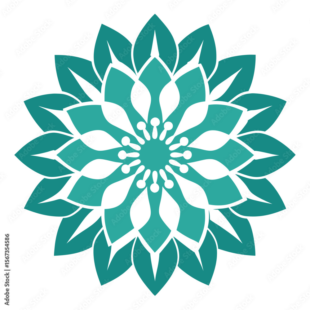 Obraz premium - An ornate mandala with radial, petal-like shapes and curving linear patterns, crafted with thick, bold lines.