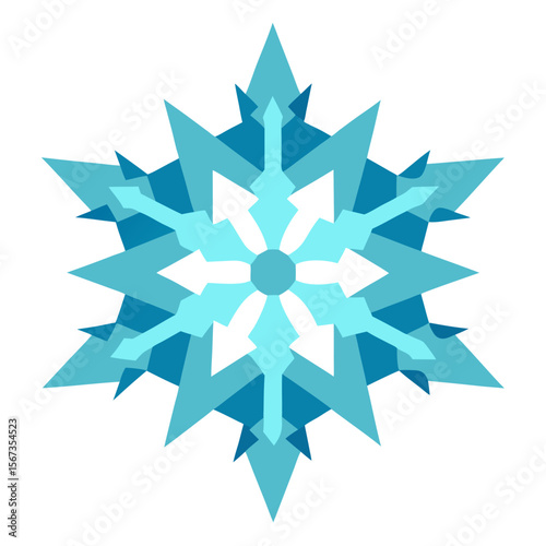 - A cool-toned, fractal mandala shaped like a snowflake, with sharp, pointed edges and translucent, frosty textures.
