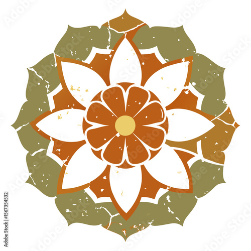 - A distressed, abstract mandala with a cracked, weathered surface, blending earthy colors and intricate, historic motifs.