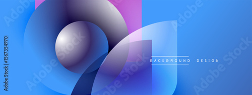 Abstract geometric shapes overlap, creating vibrant blue, purple gradients. Modern design element for backgrounds, presentations. Smooth transitions visible.